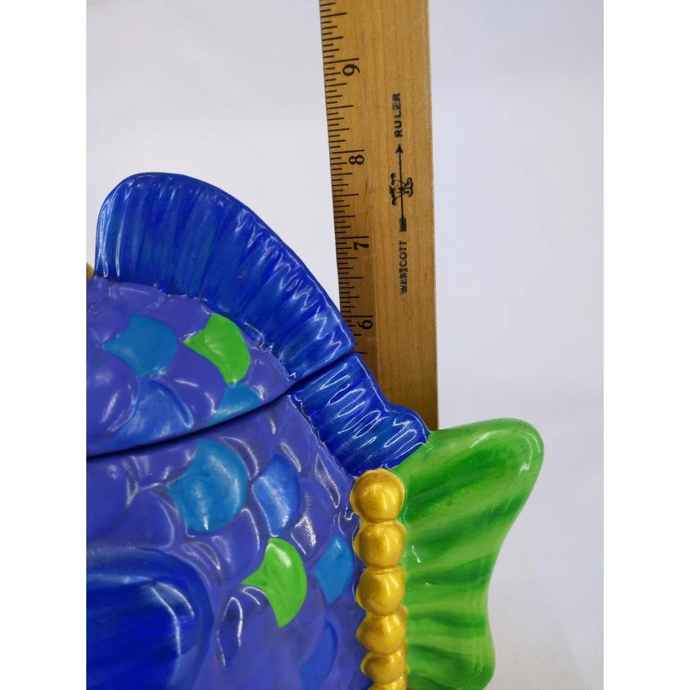Katherine's Collection Kissing Fish Jar Blue Whimsical Ceramic Lidded Canister